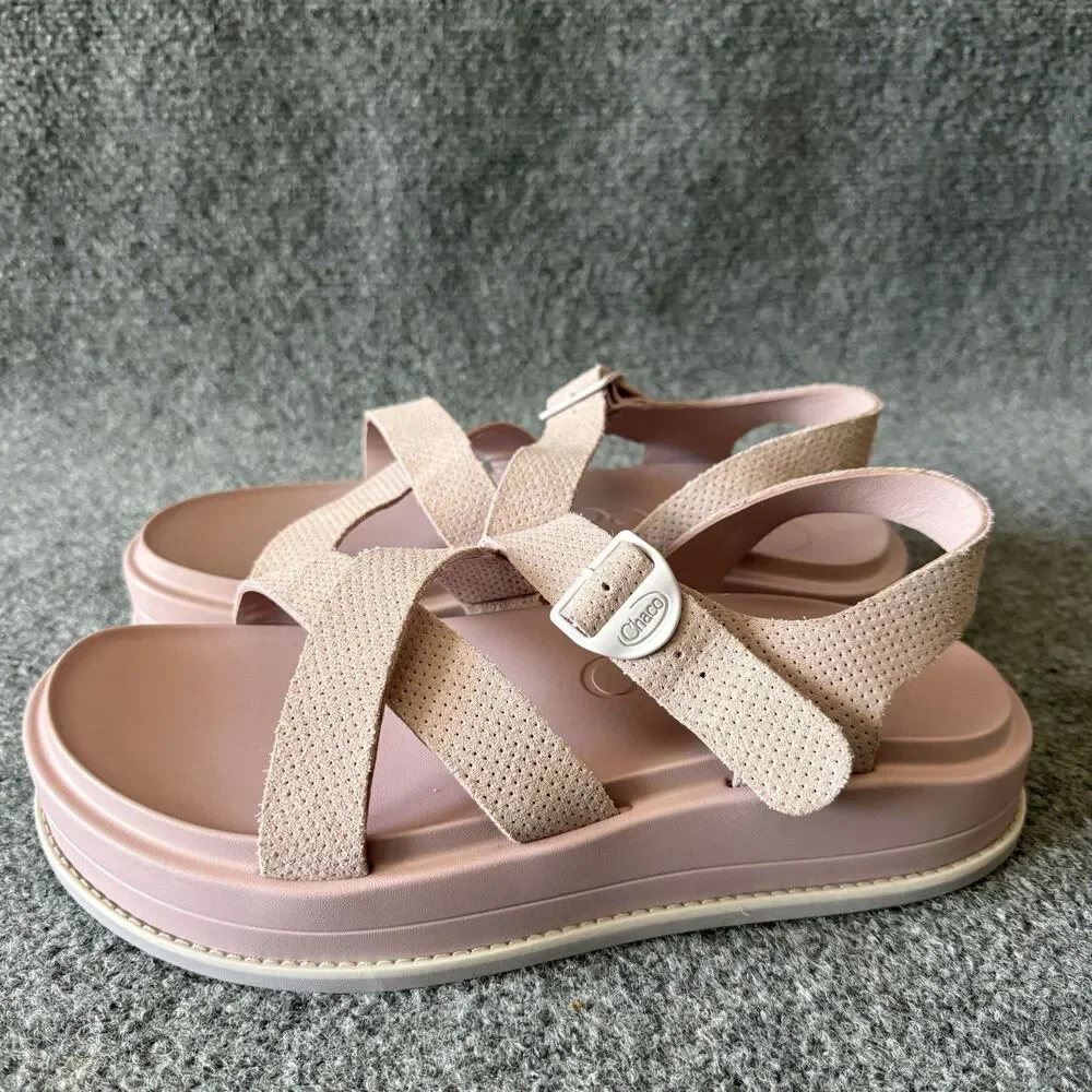 Chaco Townes Midform Sandal Pink Suede Strappy Platform Size 10 Cute Cottagecore